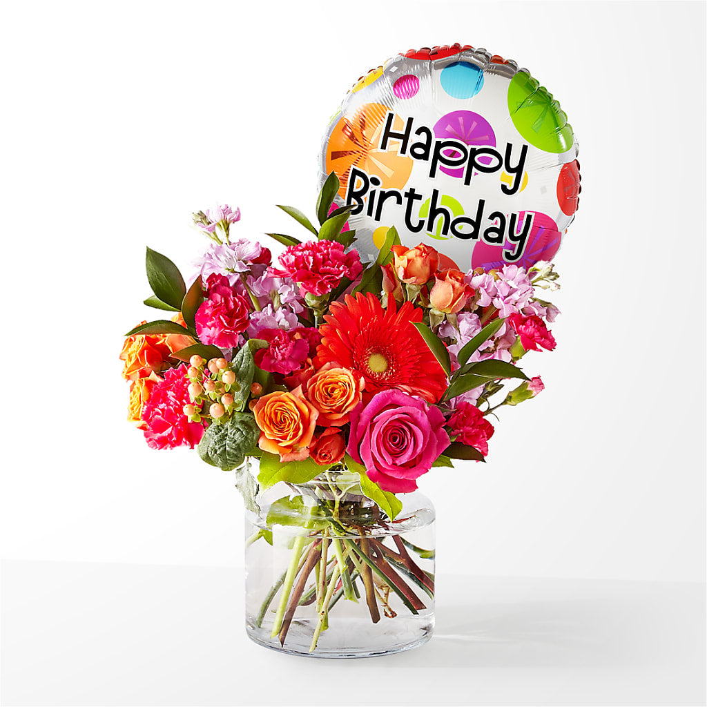 Fiesta Bouquet with Birthday Balloon – A Floral Gallery, Clayton MO