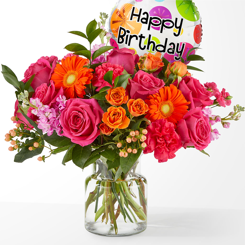 Fiesta Bouquet with Birthday Balloon – A Floral Gallery, Clayton MO