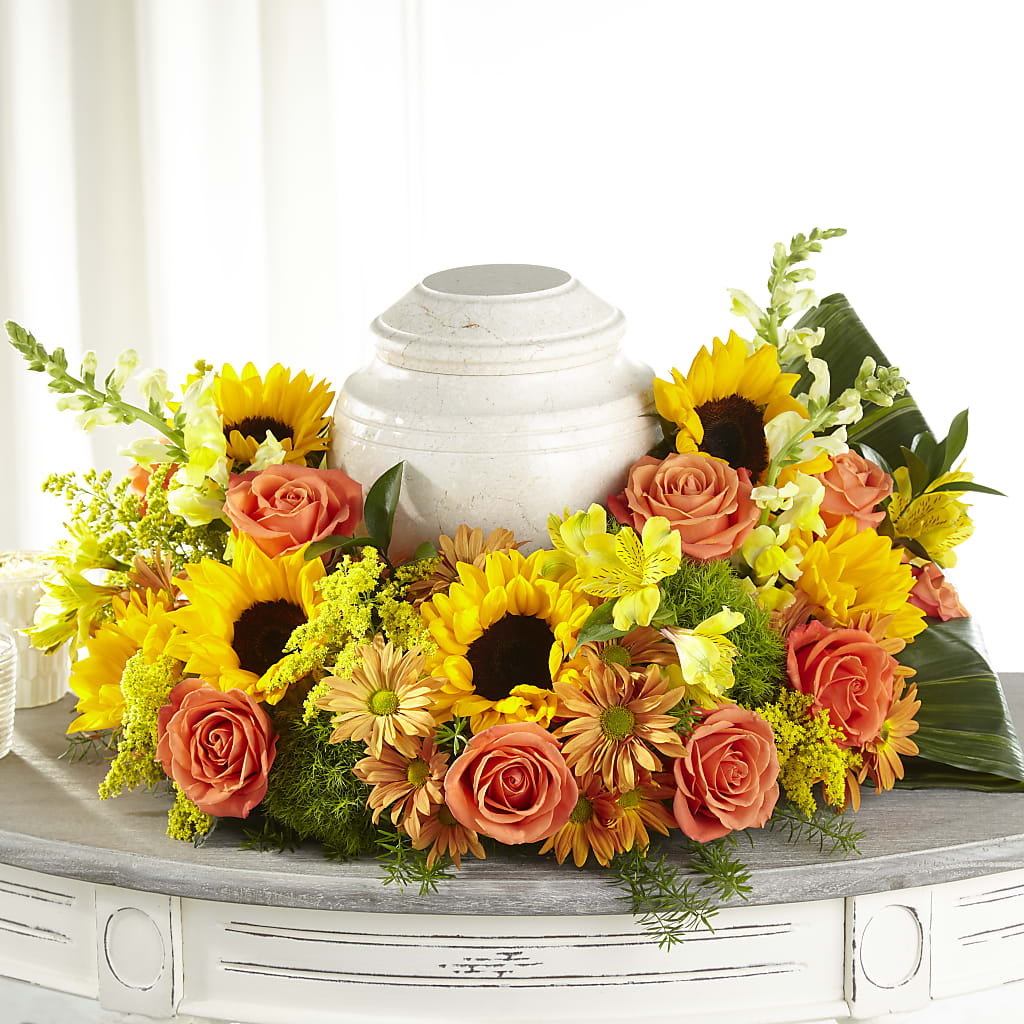 Faithful Sunflower Cremation Adornment – A Floral Gallery, Clayton MO