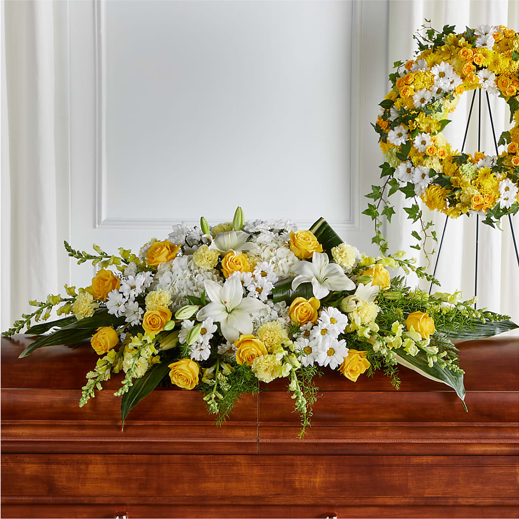 Golden Harmony Casket Spray – A Floral Gallery, Clayton MO