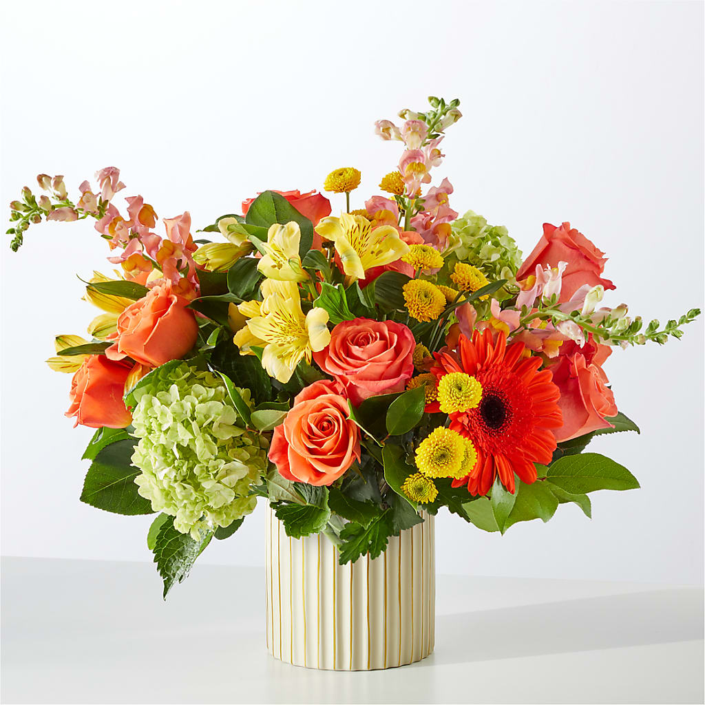 Autumn Sunshine Bouquet with Ivory Vase – A Floral Gallery, Clayton MO