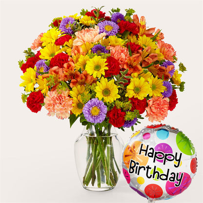 Kaleidoscope Bouquet with Birthday Balloon –  A Floral Gallery, Clayton MO
